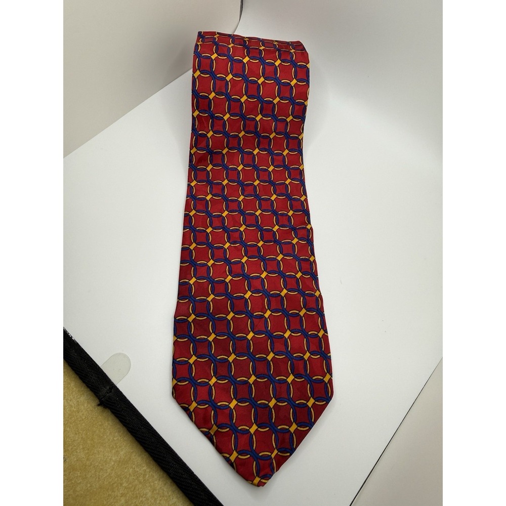 Robert Talbott Beecroft & Bull Ltd Silk Tie Red Blue Geometric Rings USA